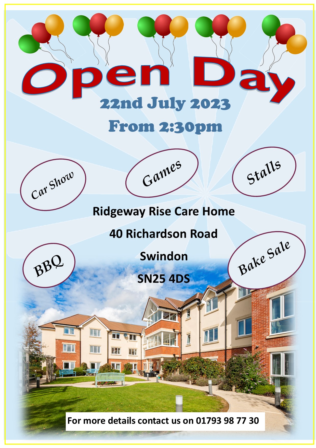 The poster for our open day at Ridgeway Rise Care Home