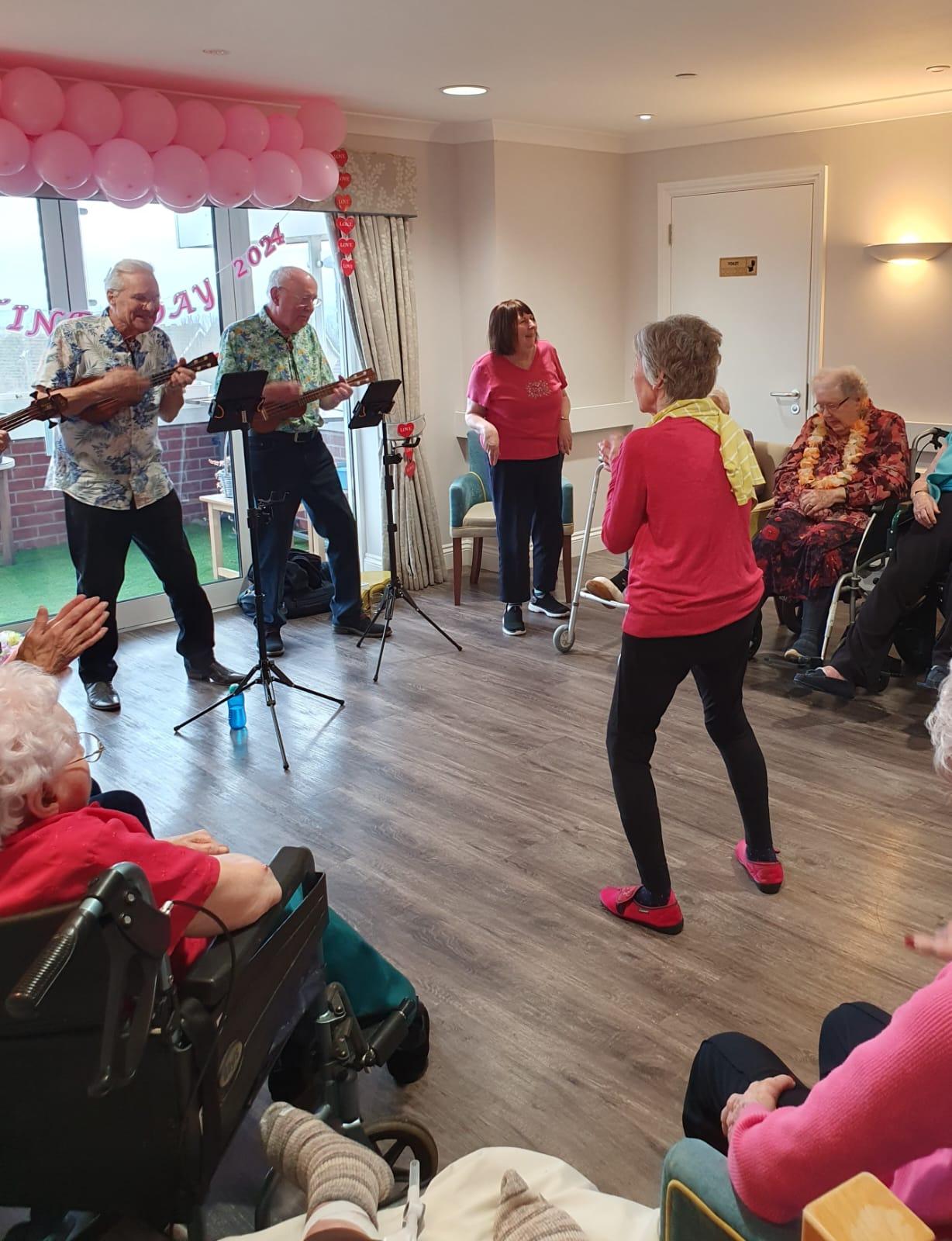 Residents dancing at our valentines party