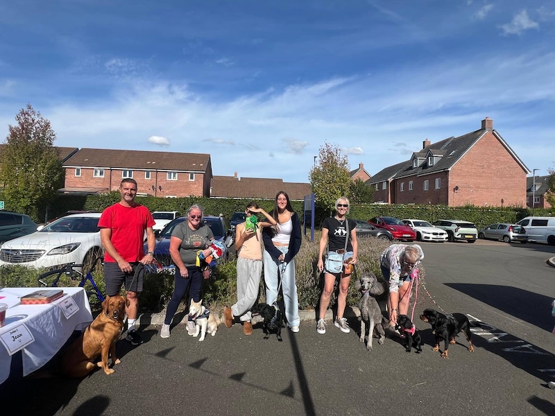 dogs stood with their owners in our car park